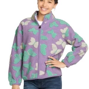 Lucky Brand Lavender white Mint butterfly shearling fleece jacket coat small